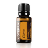 doTERRA botella frontal de Clove 15 mL mostrando etiqueta clara y uso versátil