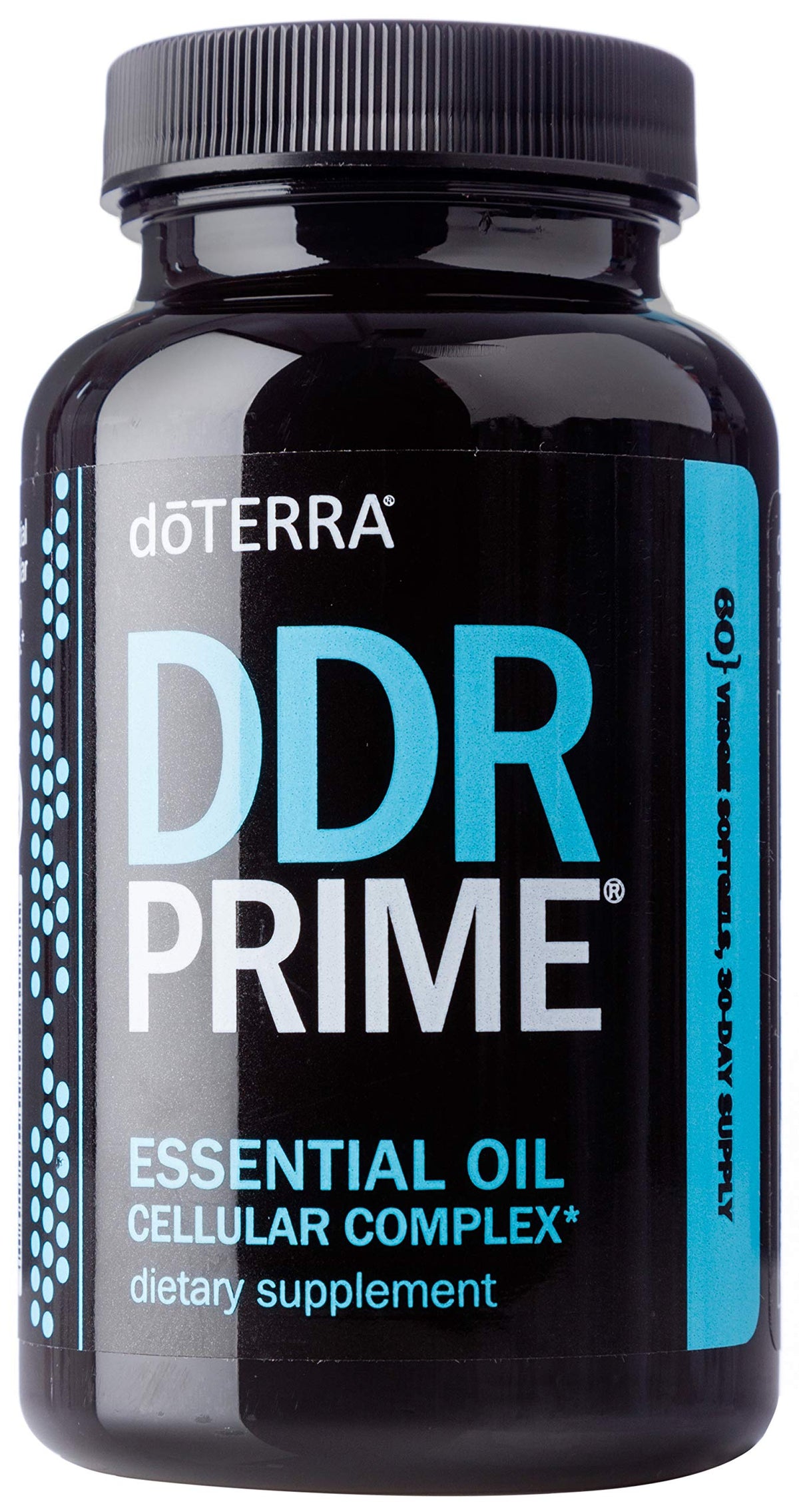 doTERRA DDR Prime frasco frontal mostrando 60 softgels y conveniencia diaria