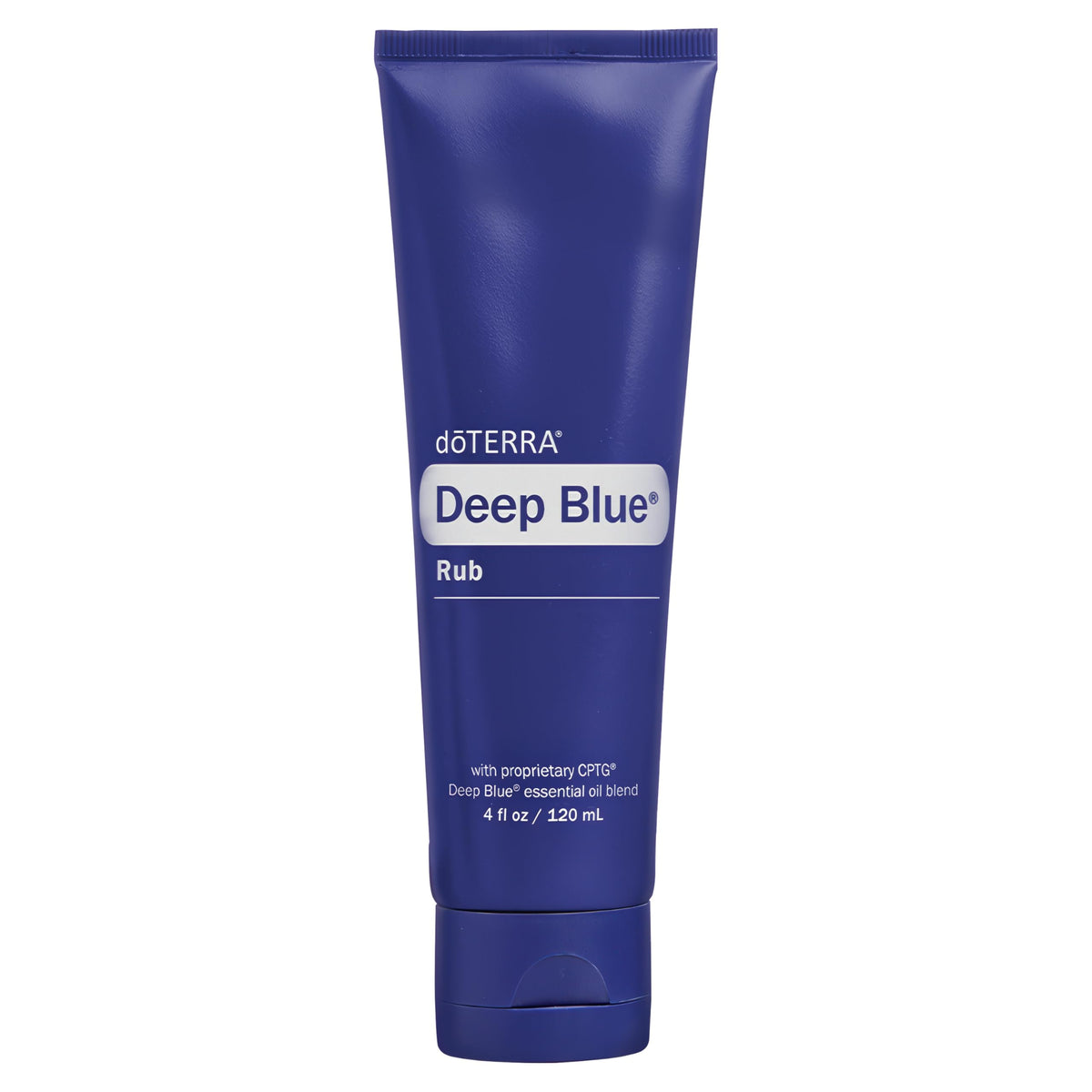 doTERRA envase frontal de Deep Blue Rub mostrando presentación y etiqueta