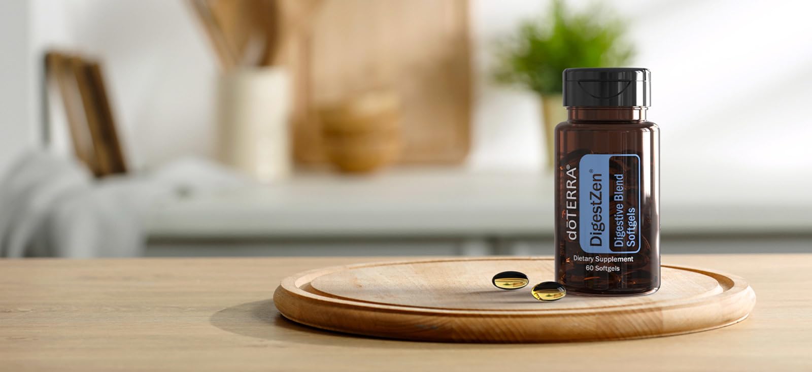 doTERRA cápsula DigestZen primer plano destaca textura y facilidad
