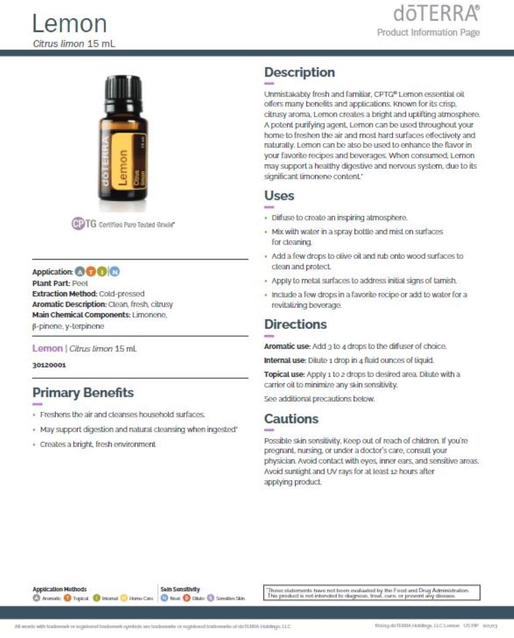 doTERRA etiqueta del producto con información de origen y método de extracción