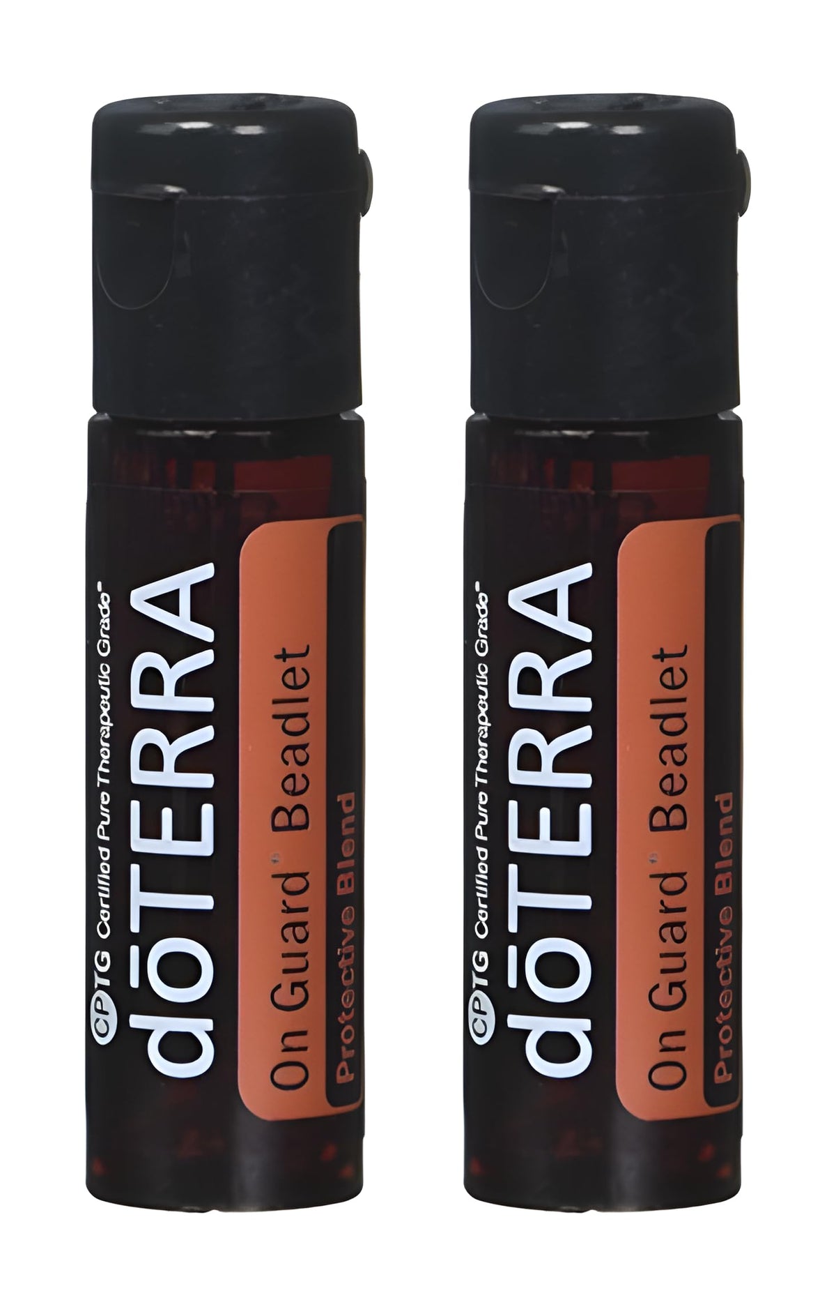 doTERRA envase frontal de On Guard Beadlets mostrando etiquetado y fácil transporte