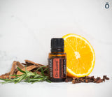 doTERRA On Guard etiqueta en primer plano con lista de ingredientes visibles y calidad
