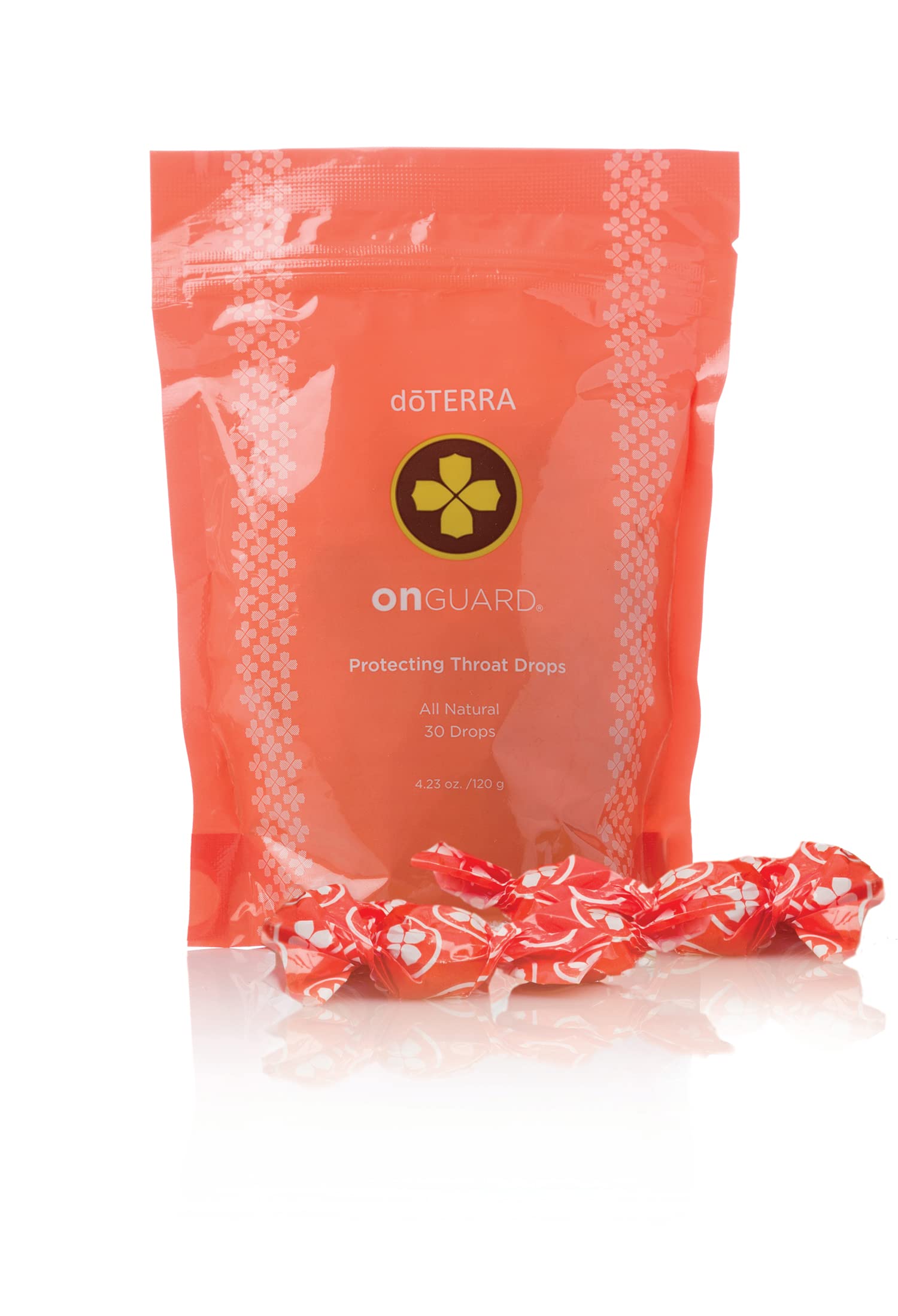 doTERRA empaque frontal de On Guard Protecting Throat Drops, portátil y protegido
