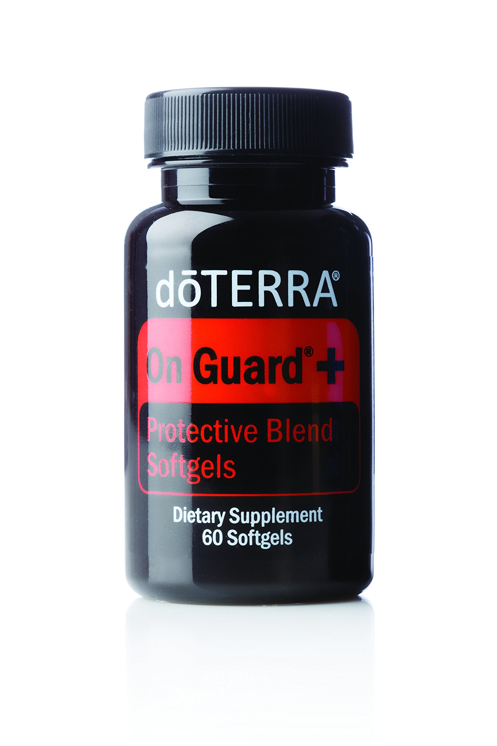 doTERRA envase On Guard+ softgels frontal mostrando 60 cápsulas, práctico para llevar