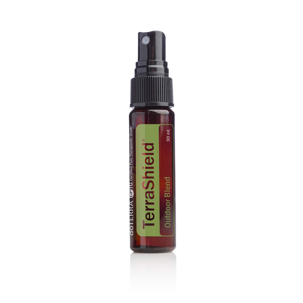 doTERRA TerraShield frontal del envase 30 ml mostrando etiqueta y tamaño portátil