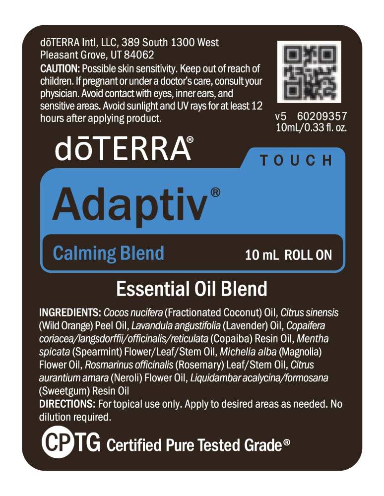 doTERRA Adaptiv Touch en ambiente relajado sobre una mesa, uso cotidiano transportable