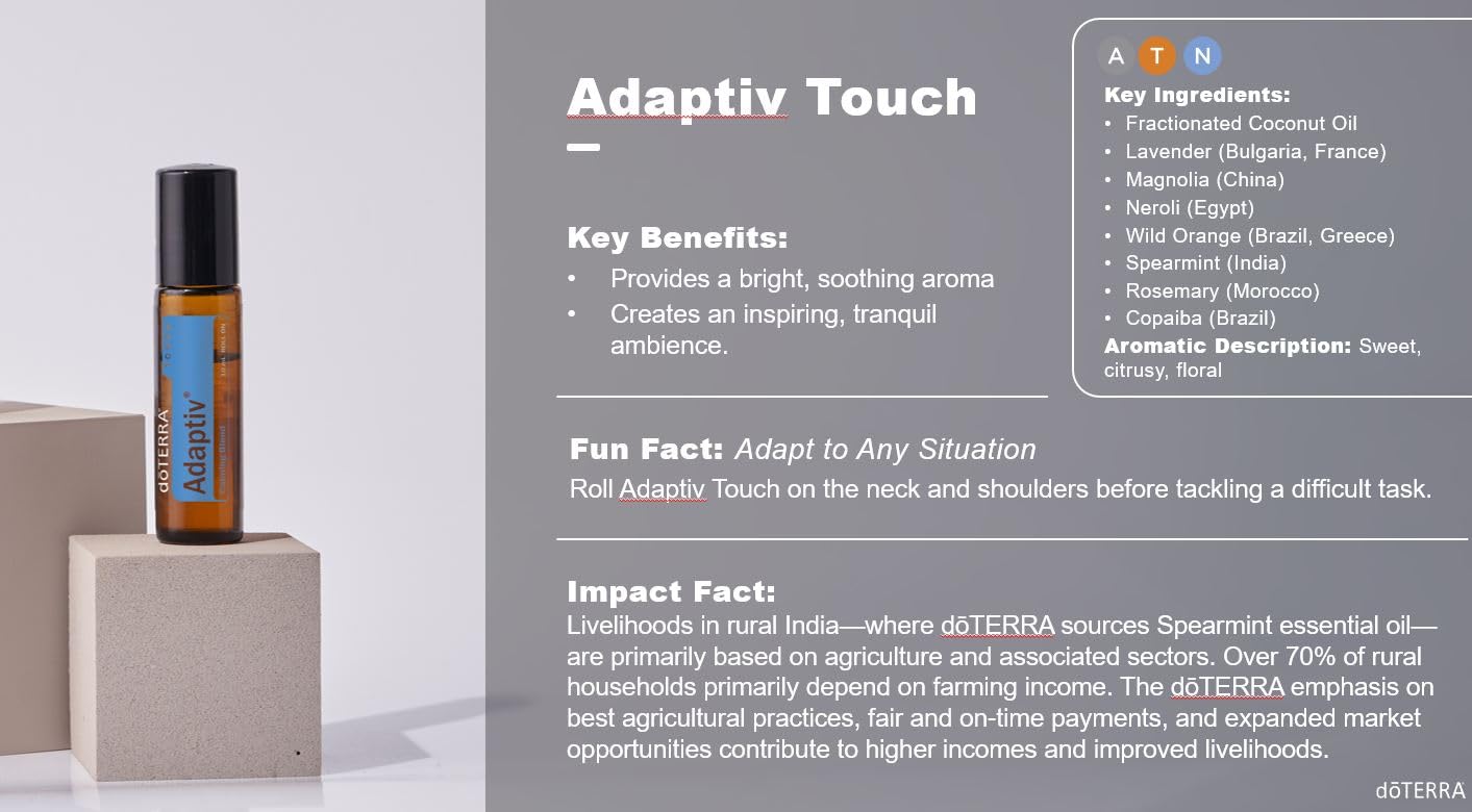 doTERRA Adaptiv Touch aplicación en muñeca por una mujer, apoyo inmediato para el estrés