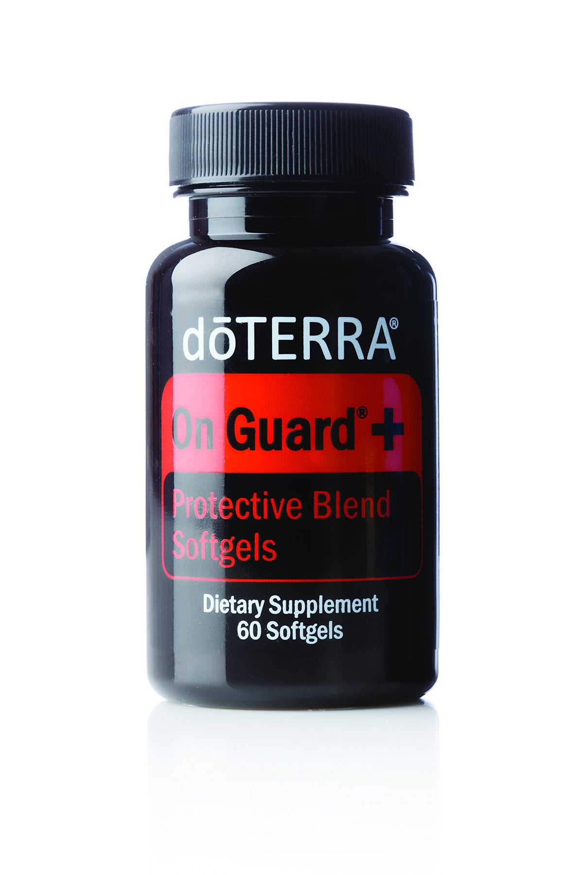 doTERRA On Guard+ frente del envase, toma práctica y portable