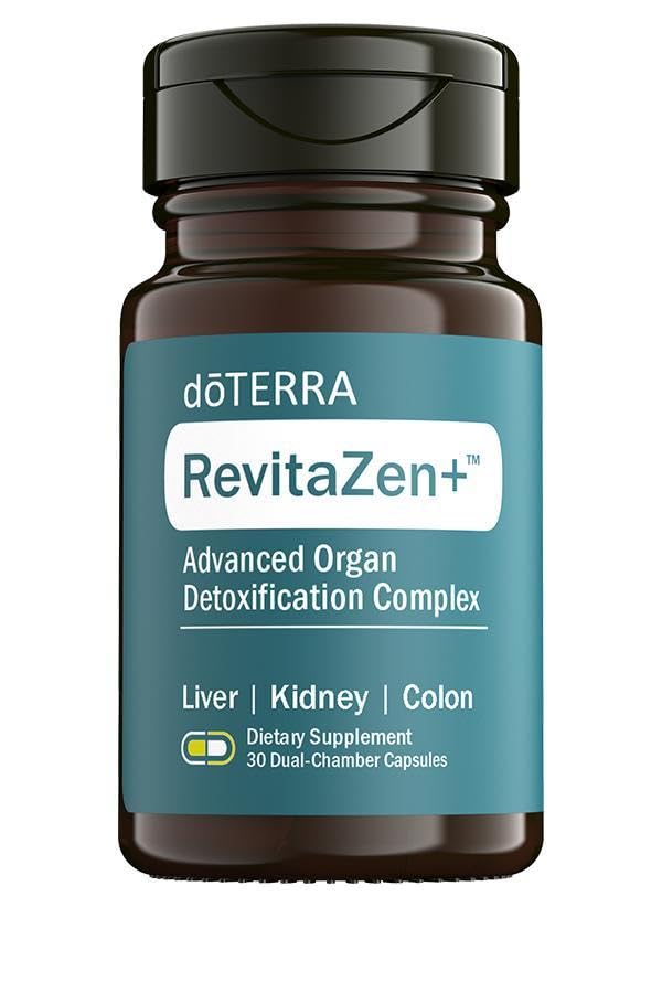 doTERRA envase frontal de RevitaZen+ mostrando diseño y beneficios