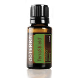 doTERRA TerraShield frasco frontal mostrando tamaño y uso portátil beneficia salidas
