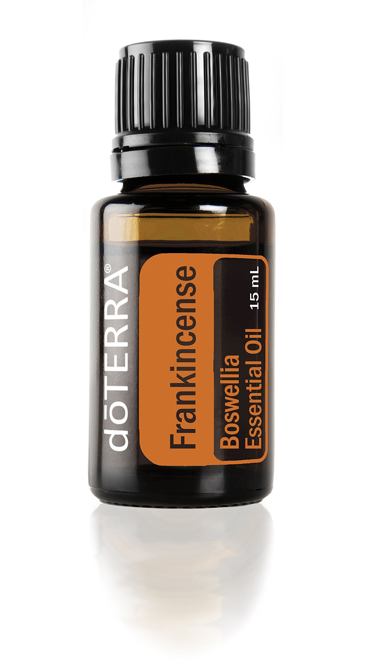 doTERRA frasco frontal de Frankincense mostrando etiqueta y tamaño 15 ml, aporta pureza