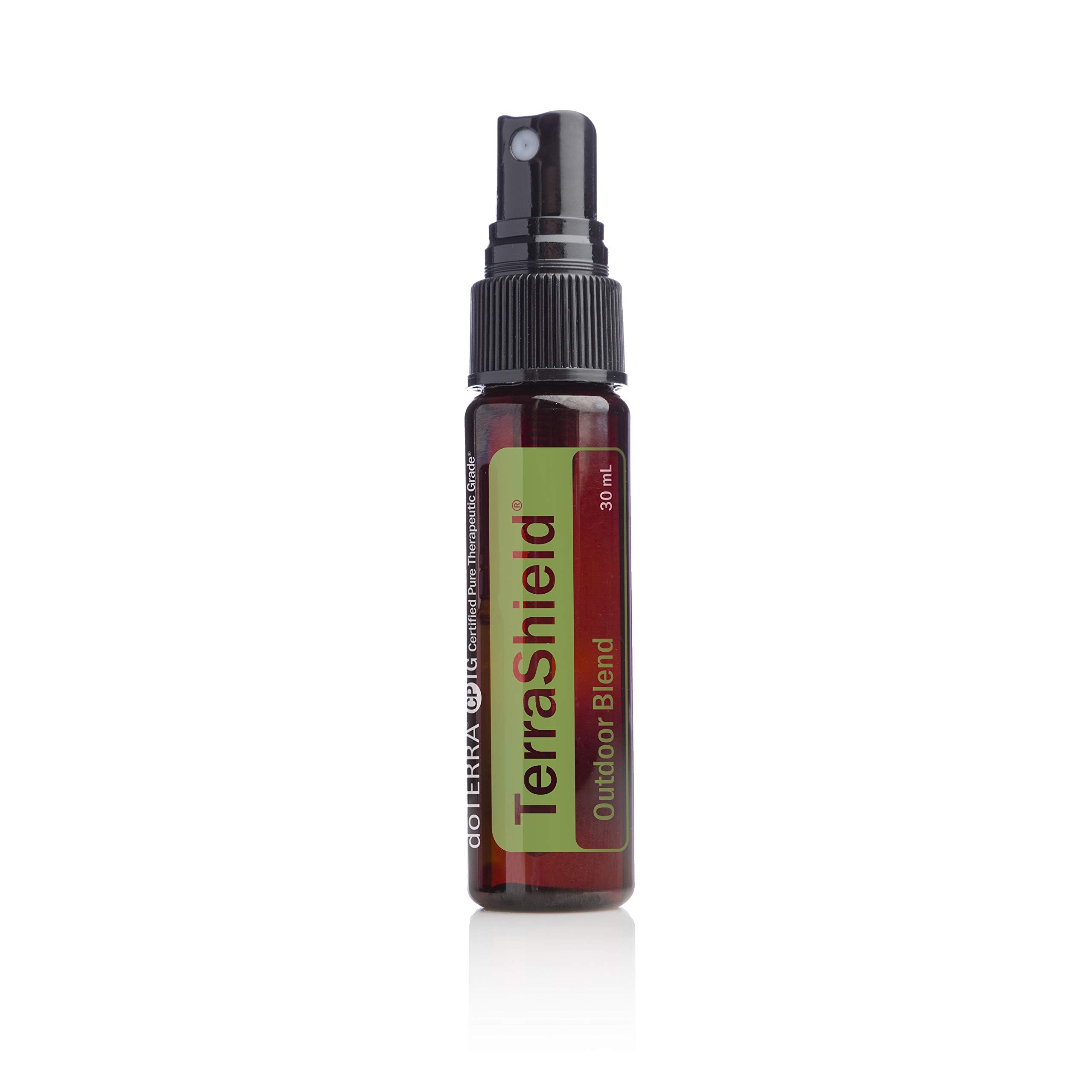doTERRA TerraShield spray 30 ml frontal mostrando envase portátil y protección natural
