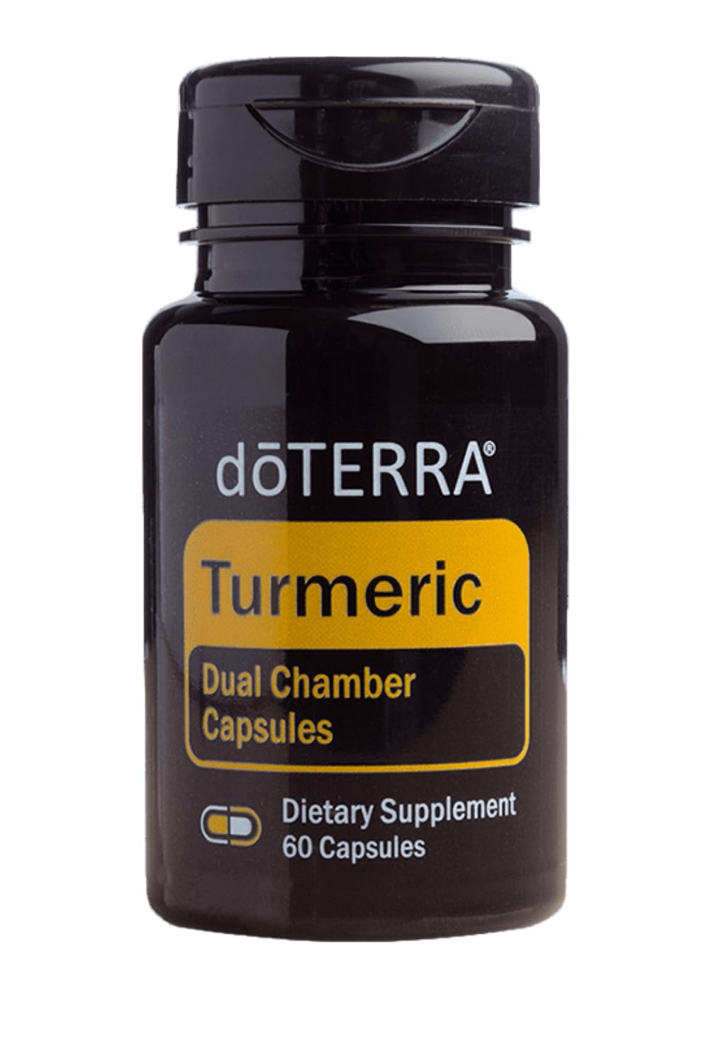 doTERRA envase frontal de Turmeric Dual Chamber, presentación clara y beneficios
