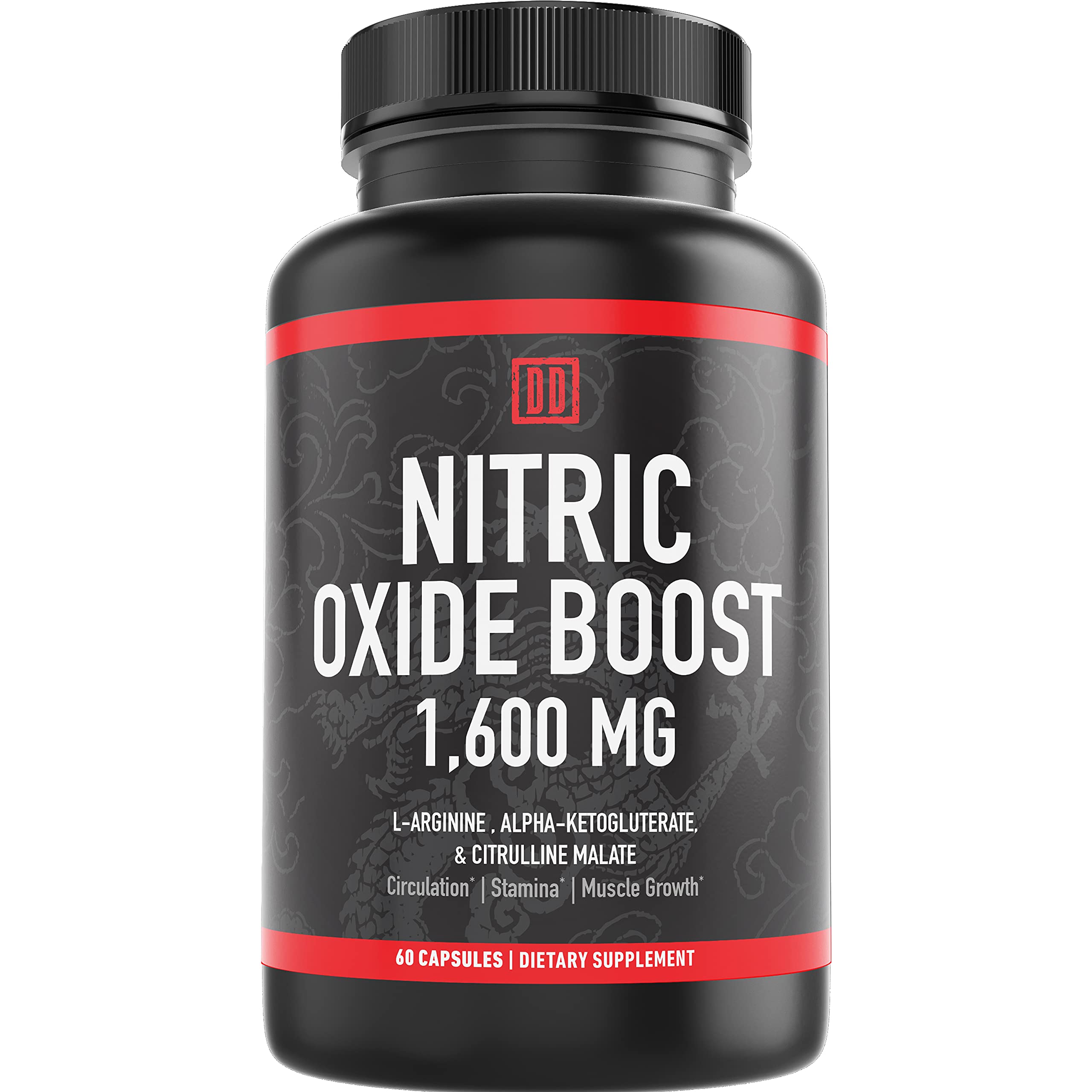 Double Dragon Organics frasco delantero mostrando etiqueta y beneficio de fuerza extra