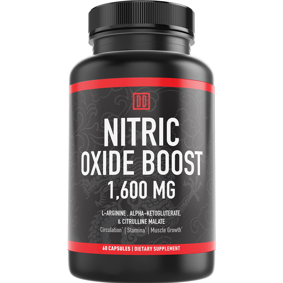 Double Dragon Organics frasco delantero mostrando etiqueta y beneficio de fuerza extra