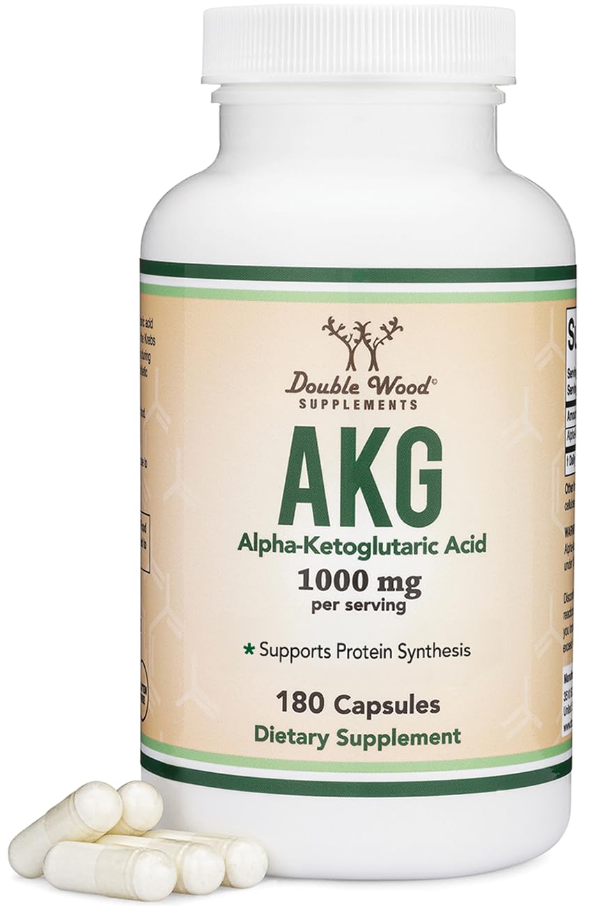 Double Wood AKG frontal del envase mostrando 180 cápsulas y beneficio de alta concentración