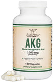 Double Wood AKG frontal del envase mostrando 180 cápsulas y beneficio de alta concentración