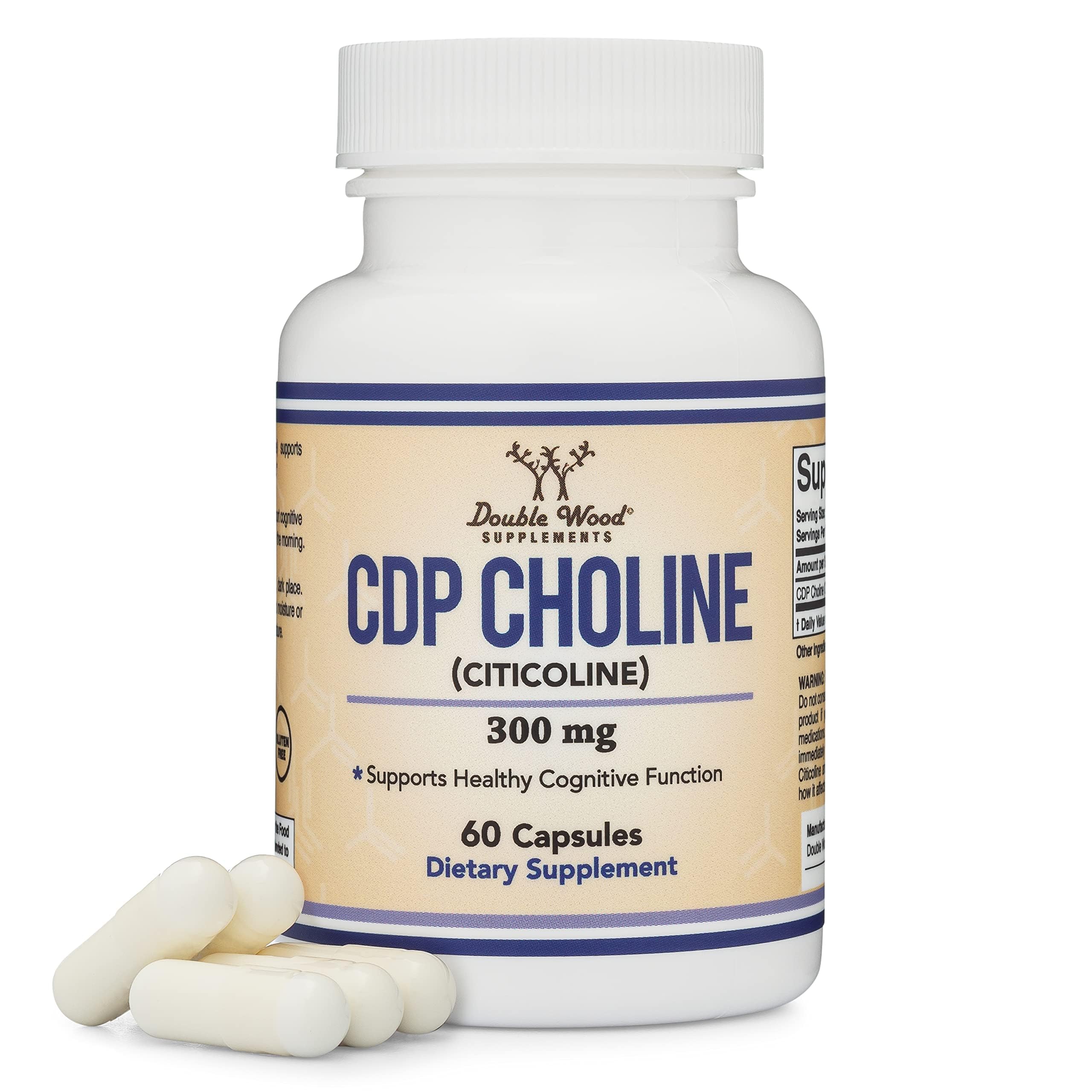 Double Wood suplemento CDP Choline vista frontal con etiqueta clara y beneficios