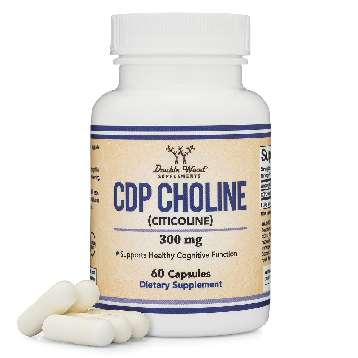 Double Wood suplemento CDP Choline vista frontal con etiqueta clara y beneficios