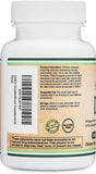Etiqueta de Double Wood DHEA 100 mg destacando pruebas de terceros y dosis