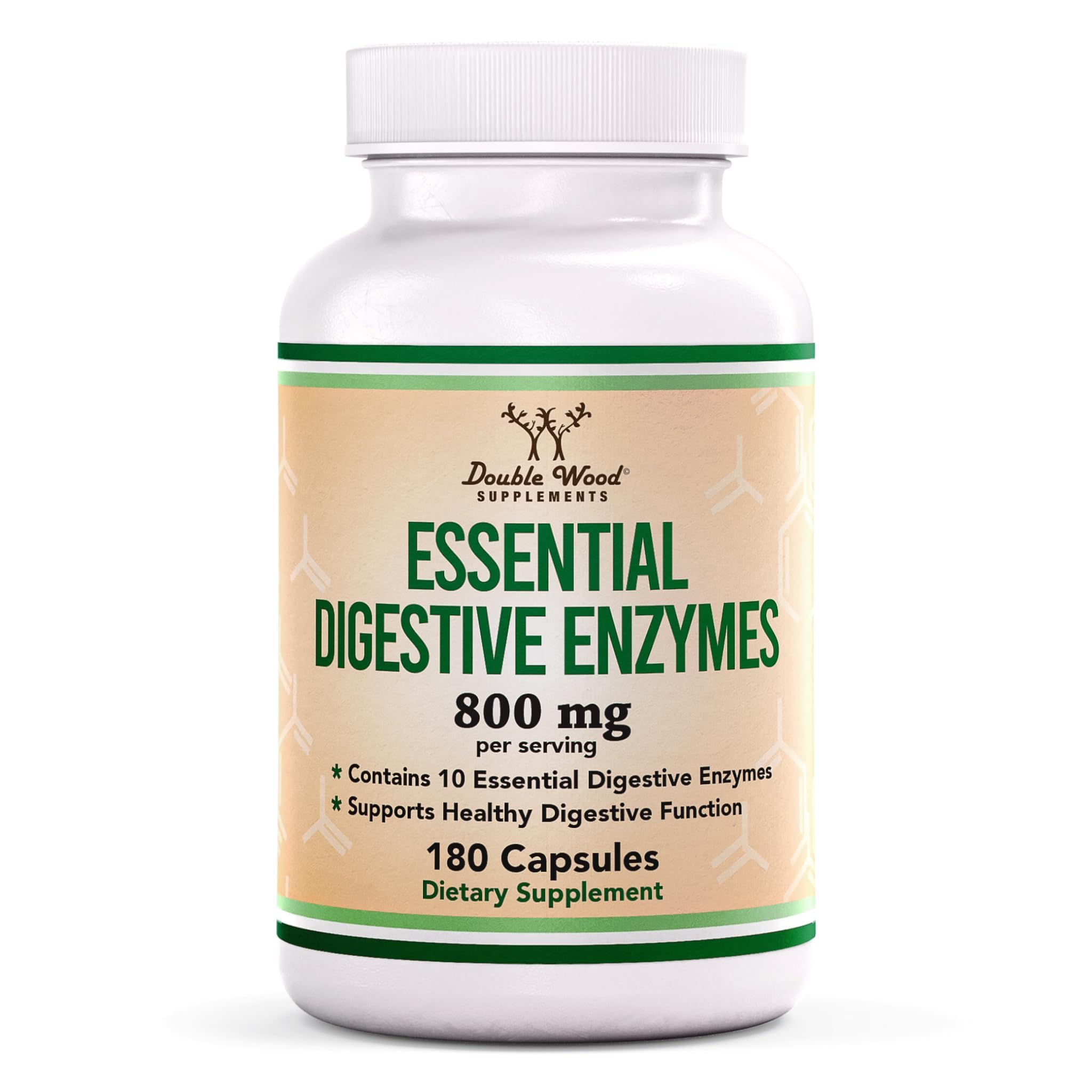 Double Wood frasco frontal mostrando la fórmula Vitazyme y beneficios digestivos