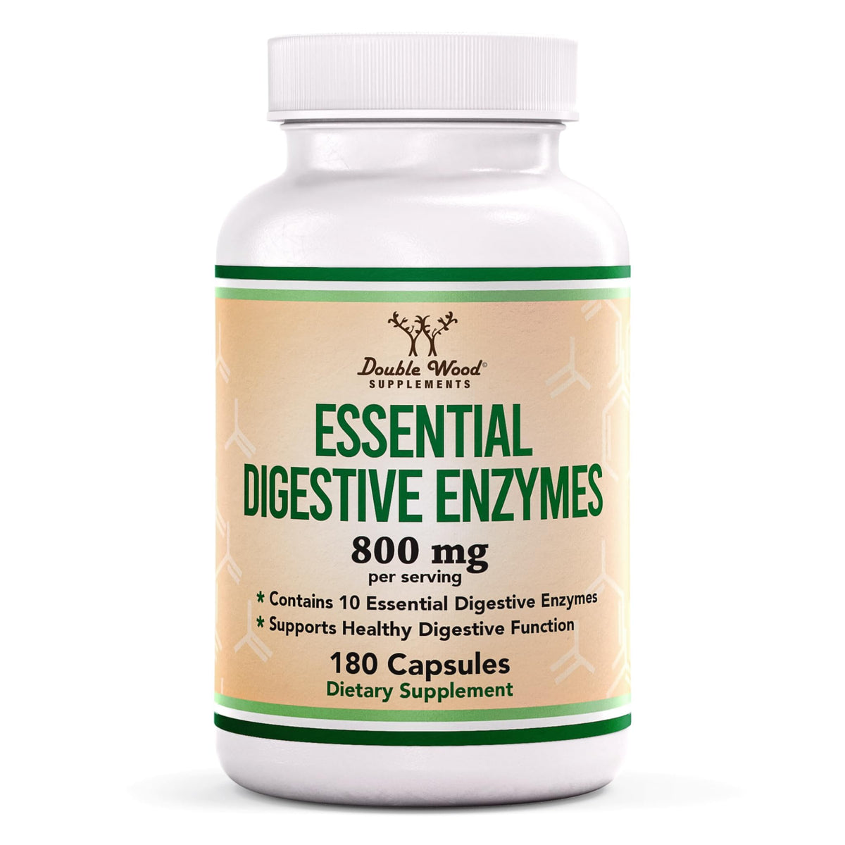 Double Wood frasco frontal mostrando la fórmula Vitazyme y beneficios digestivos
