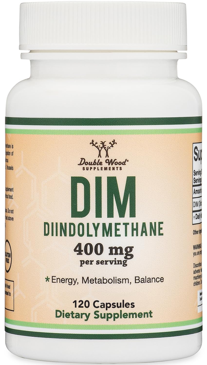 Double Wood Supplements botella frontal mostrando etiqueta y beneficio de equilibrio hormonal