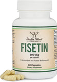 Double Wood fisetin cápsula en primer plano, textura y tamaño para fácil ingesta