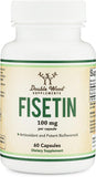Double Wood fisetin frente del envase mostrando 60 cápsulas y etiqueta informativa