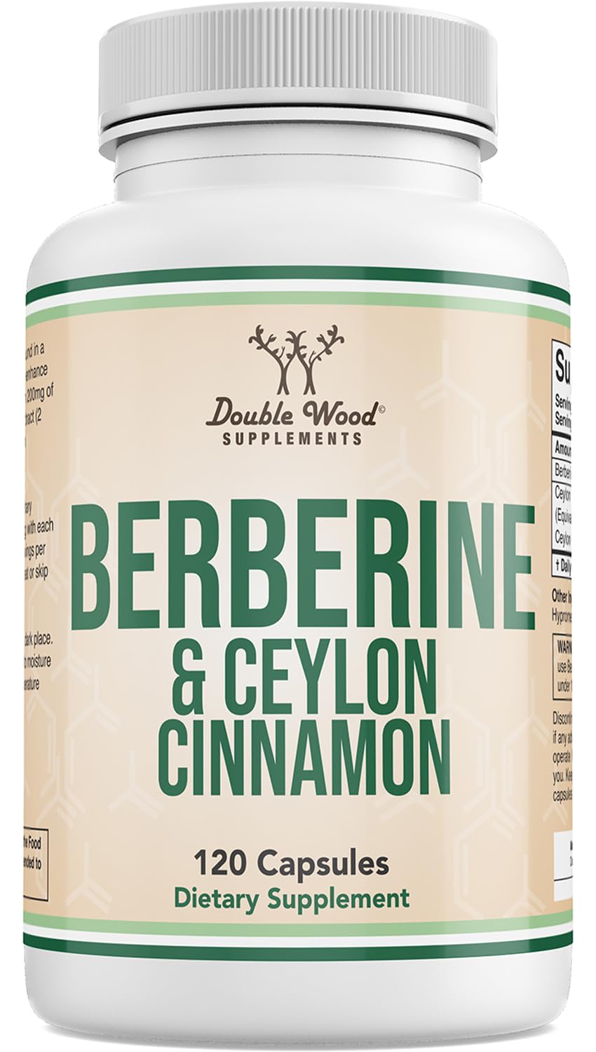 Double Wood frasco frontal mostrando berberina con canela, claridad de etiqueta