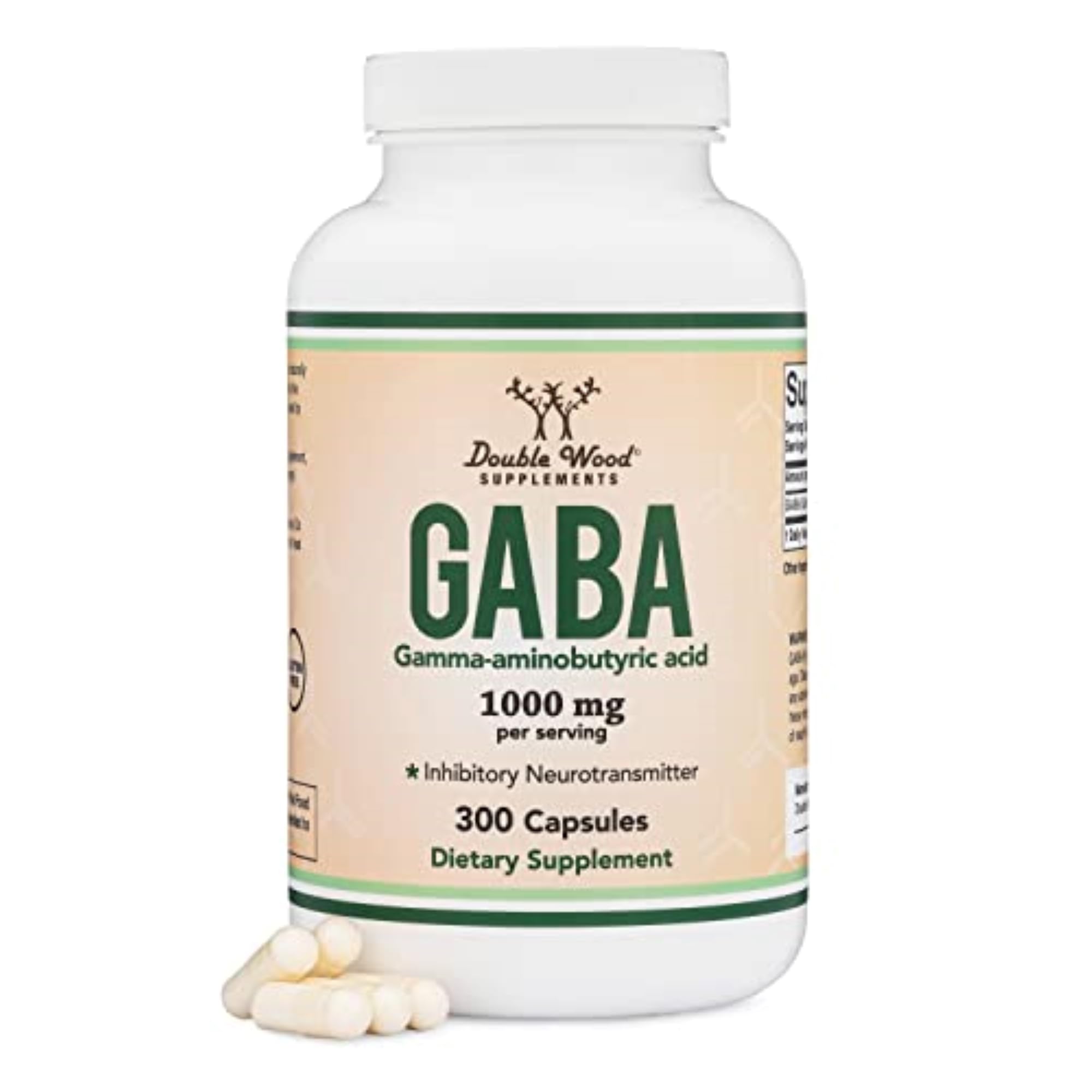 Double Wood GABA frasco frontal mostrando etiqueta clara y beneficios