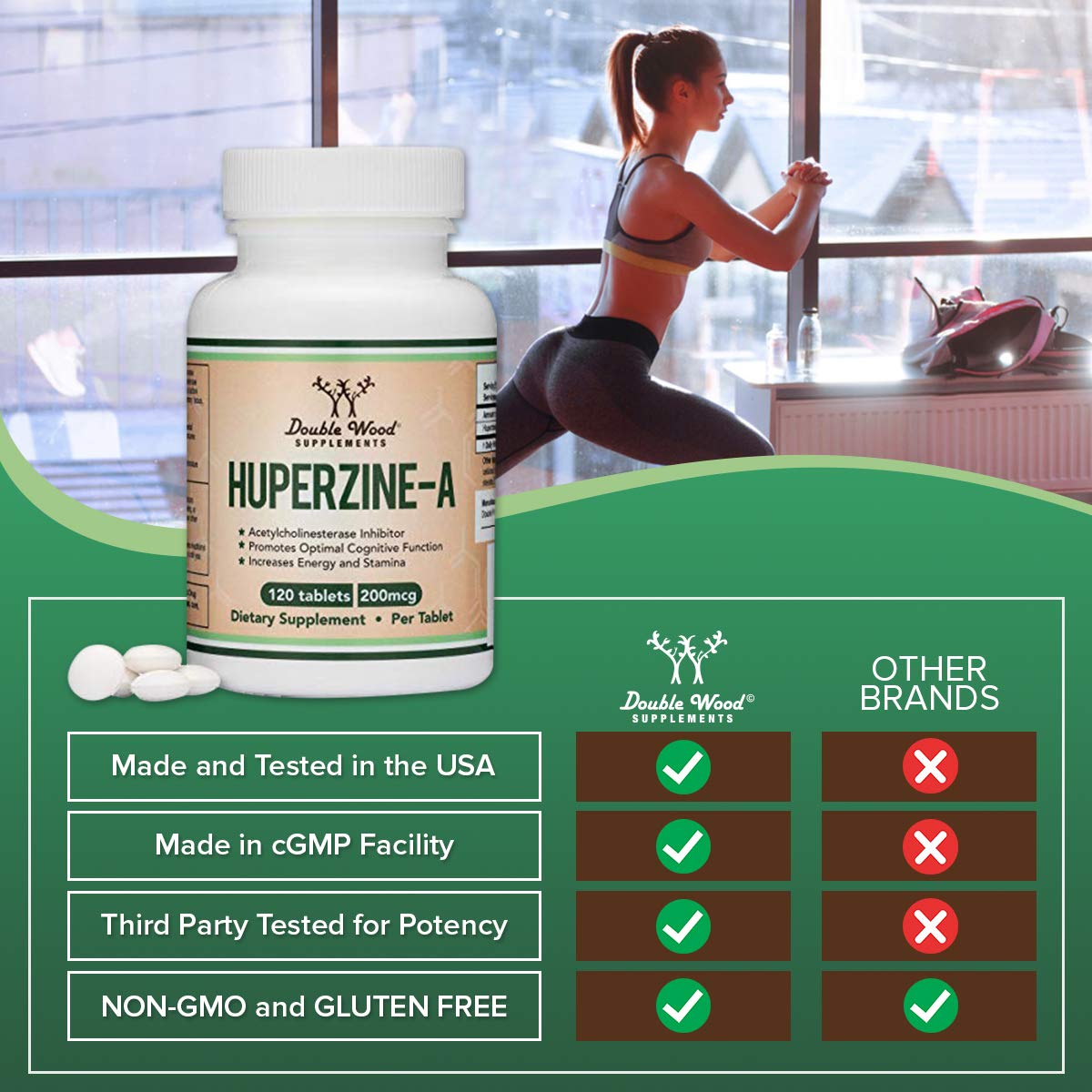 Double Wood Supplements etiqueta con información de pruebas de terceros y trazabilidad