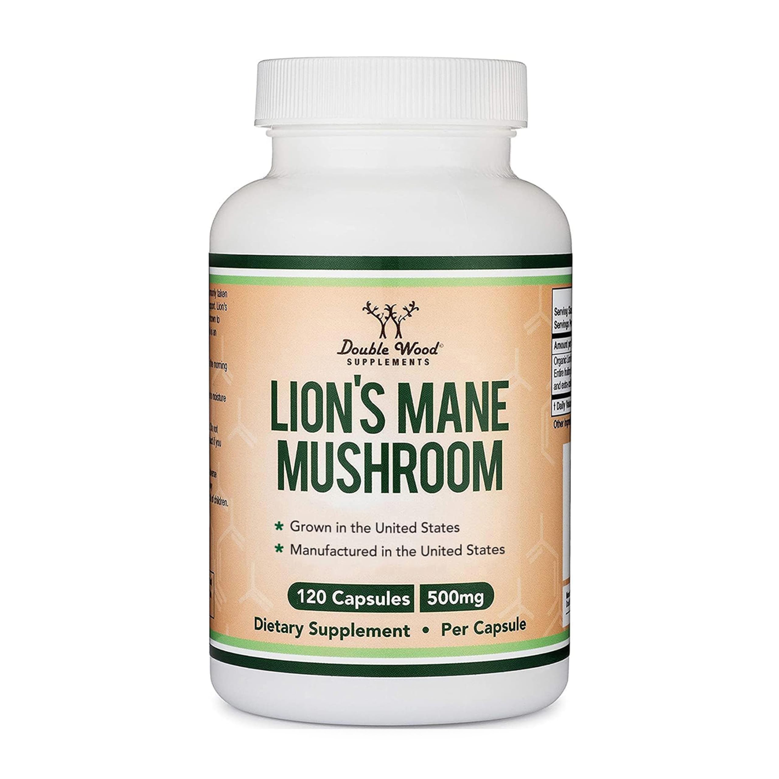 Double Wood Supplements frasco frontal mostrando 120 cápsulas y marca