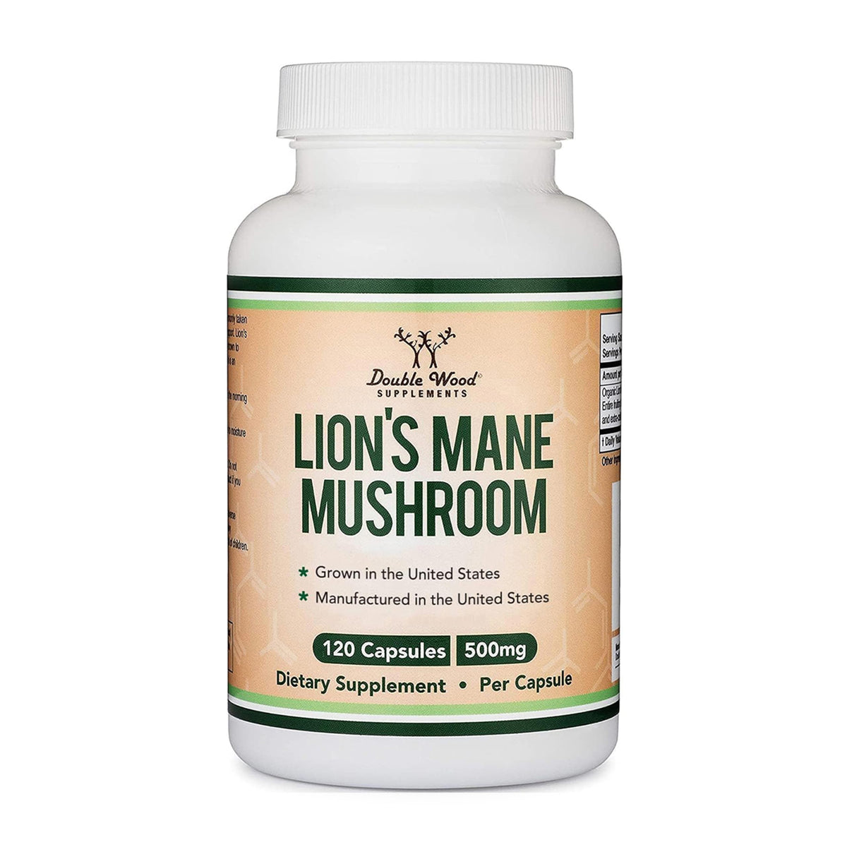 Double Wood Supplements frasco frontal mostrando 120 cápsulas y marca