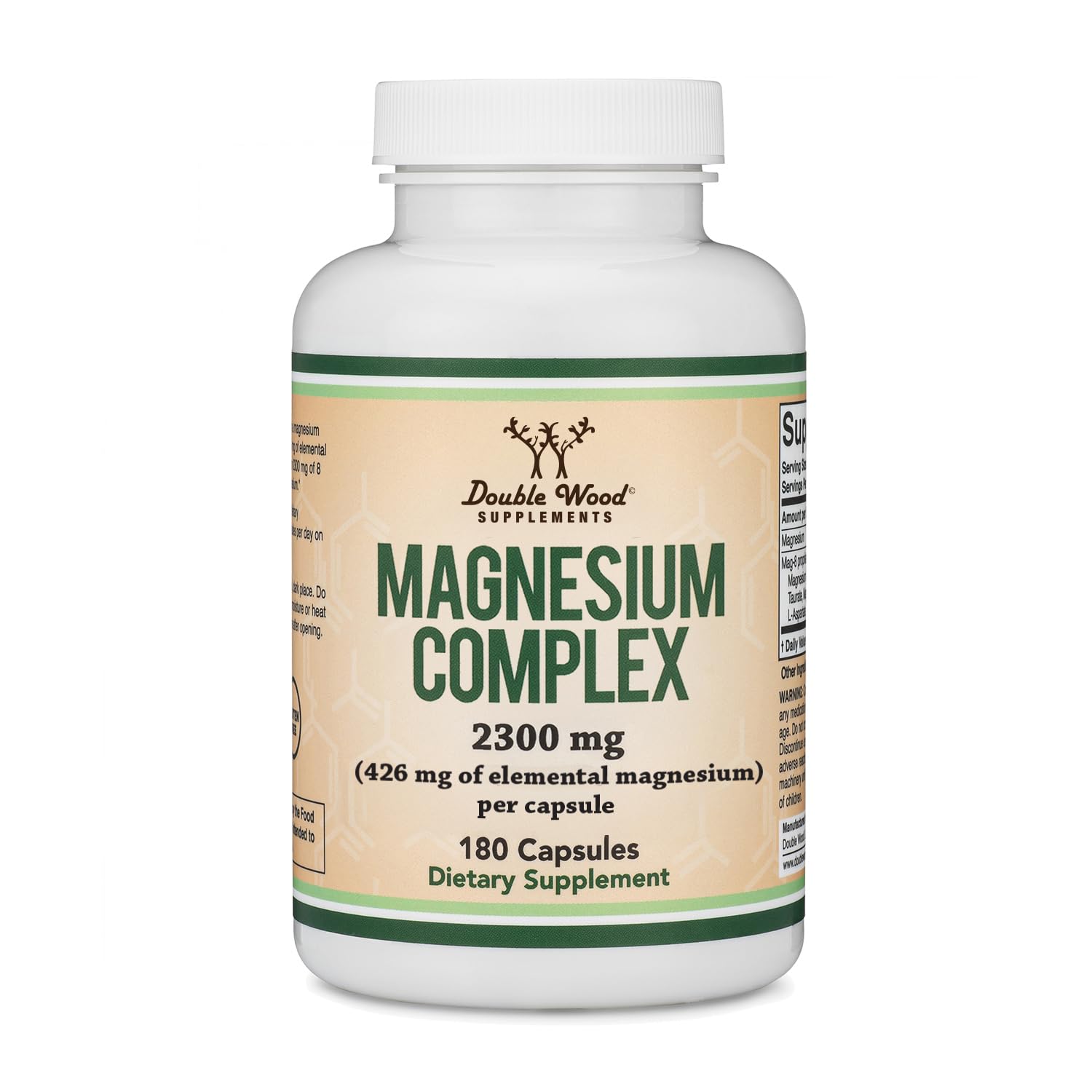 Double Wood Supplements frasco MAG-8 frontal mostrando etiqueta clara y beneficio 8 formas