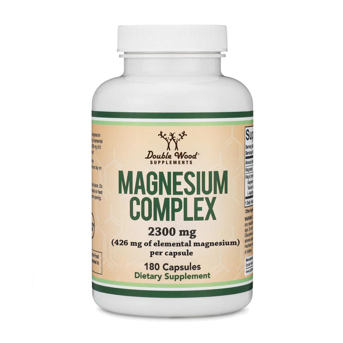 Double Wood Supplements frasco MAG-8 frontal mostrando etiqueta clara y beneficio 8 formas
