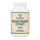 Double Wood Mucuna vista frontal del envase con beneficios claros
