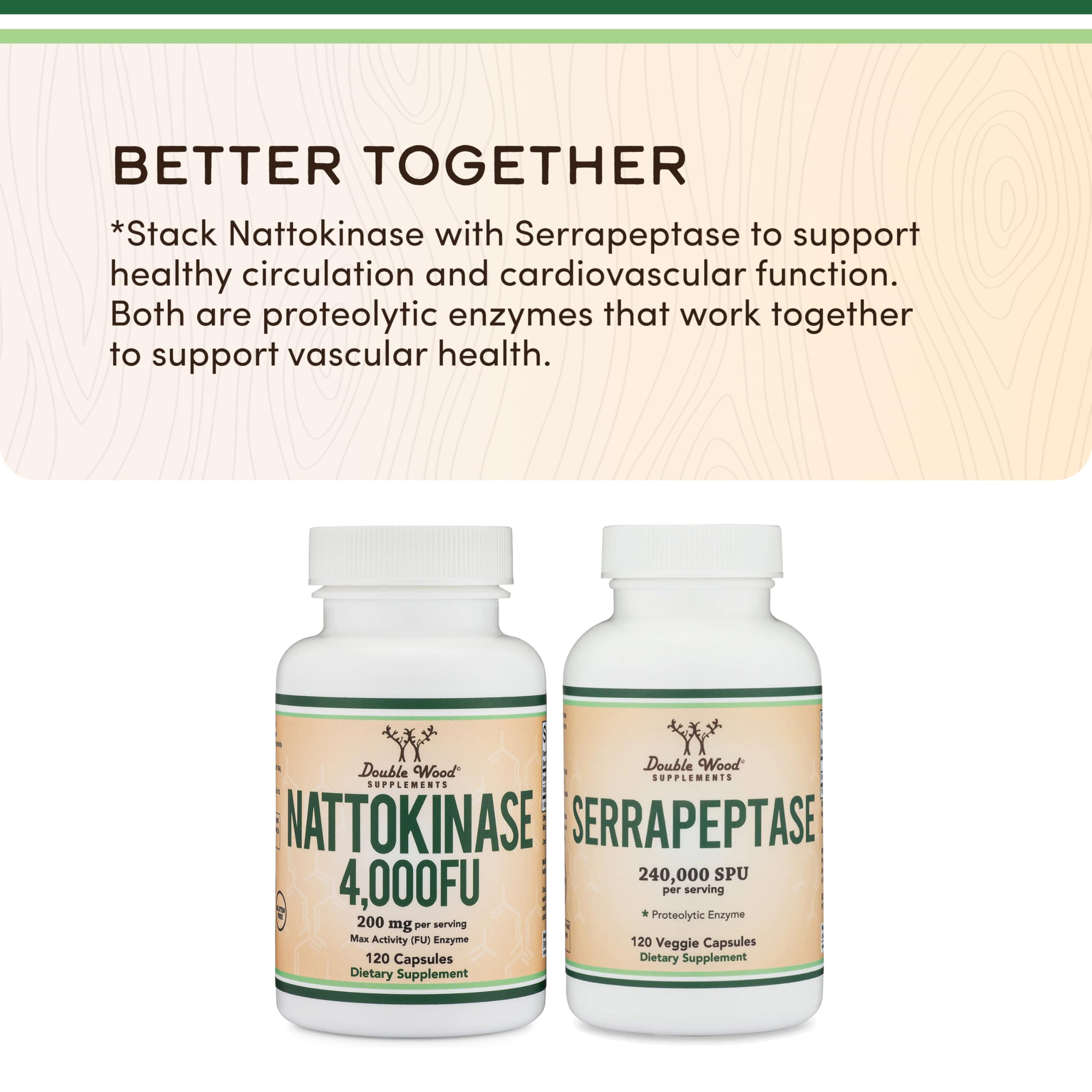 Botella de Double Wood Nattokinase en mano para comparar tamaño y dosis