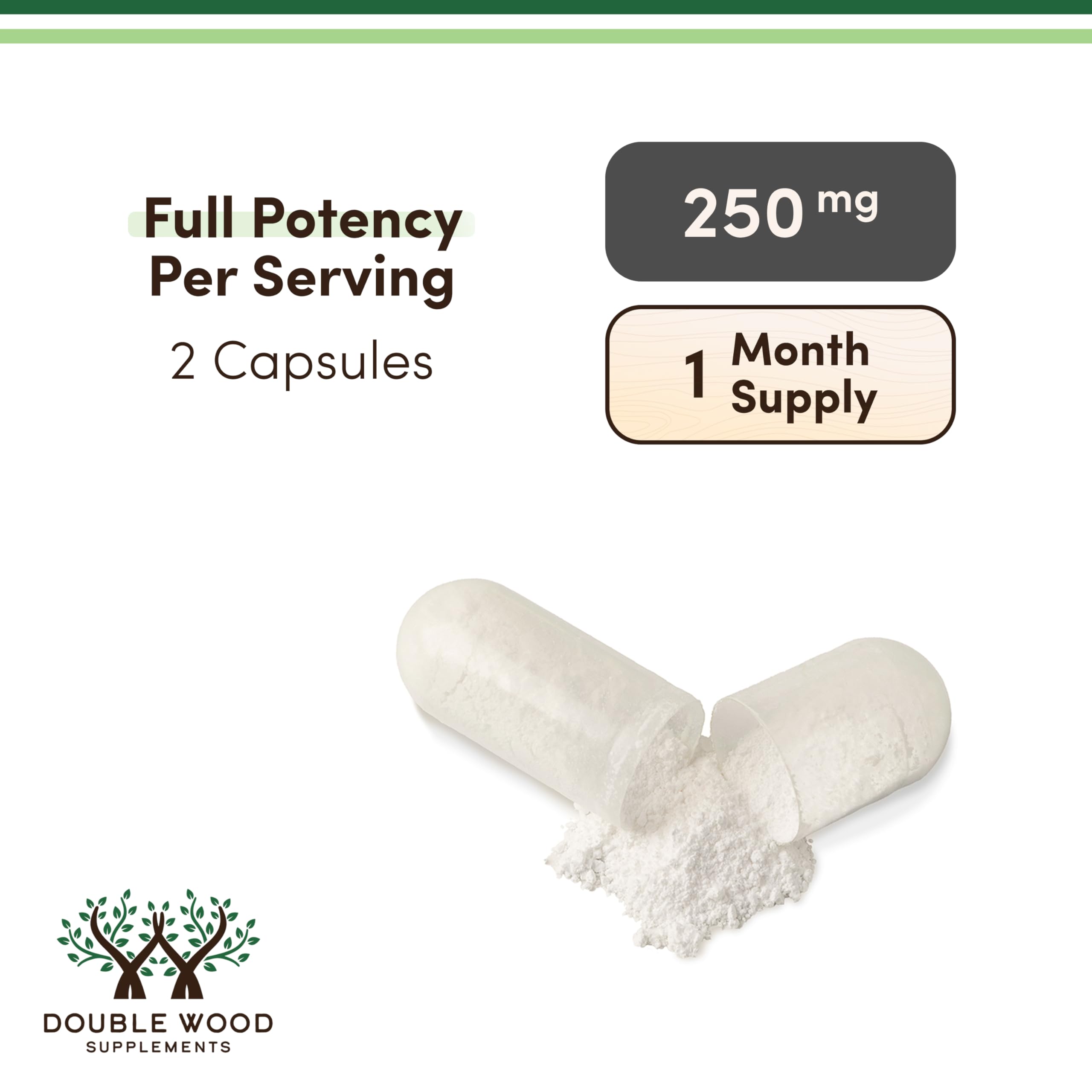 Double Wood Supplements etiqueta principal con información de pureza y GMP