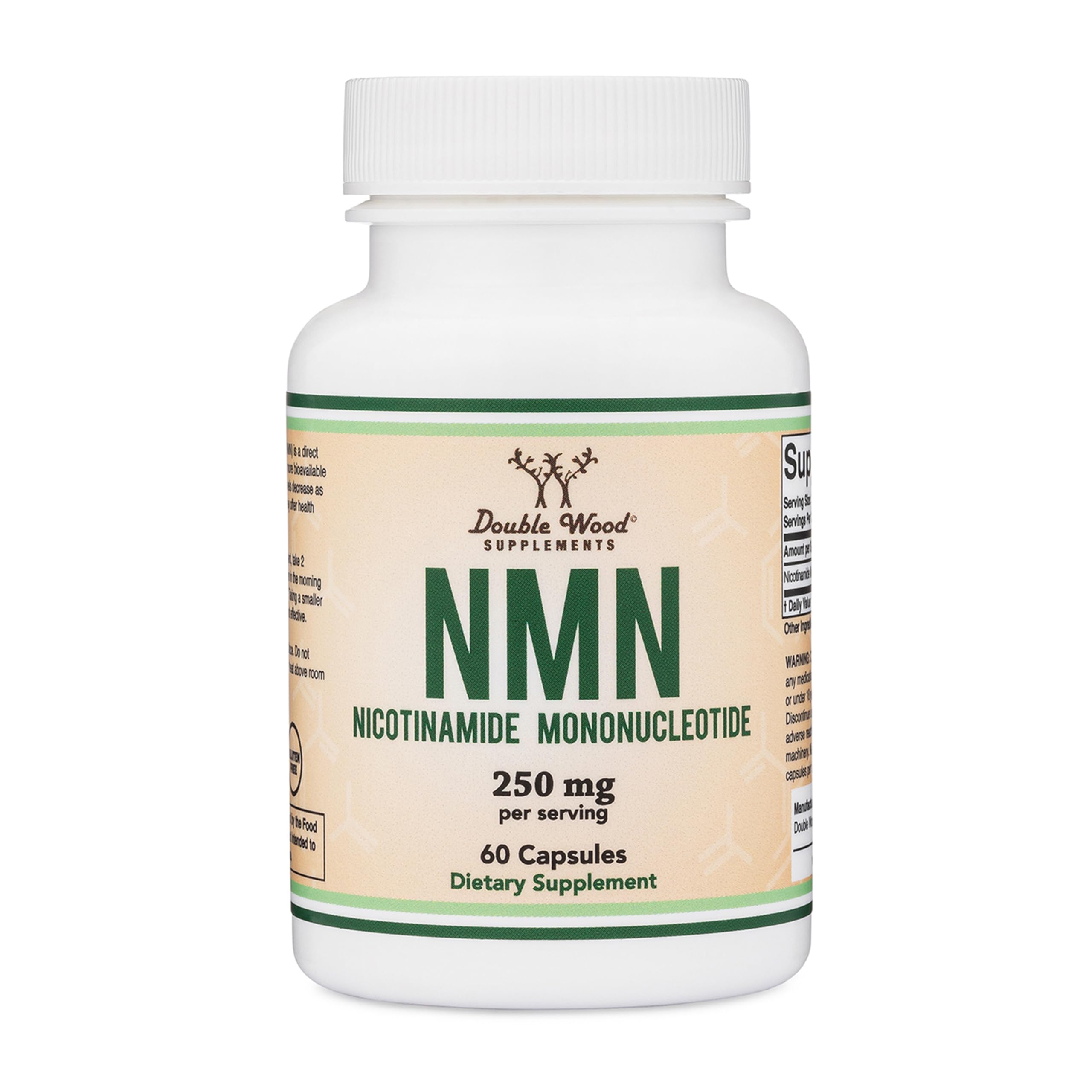 Double Wood Supplements frasco frontal mostrando 60 cápsulas y etiqueta clara