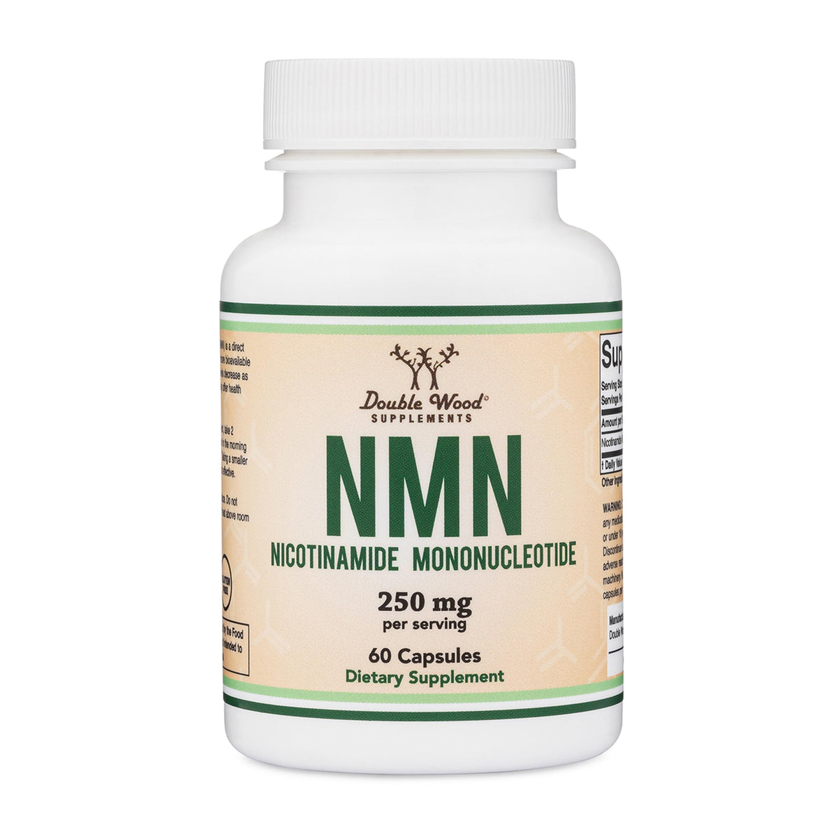 Double Wood Supplements frasco frontal mostrando 60 cápsulas y etiqueta clara