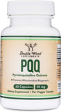 Etiqueta Double Wood PQQ con información de ingredientes y dosificación
