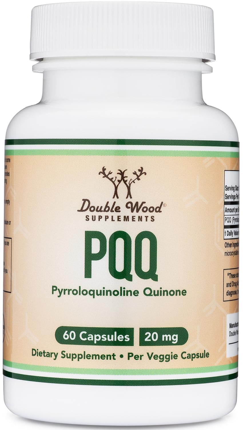 Double Wood frasco frontal mostrando 60 cápsulas y beneficio energía
