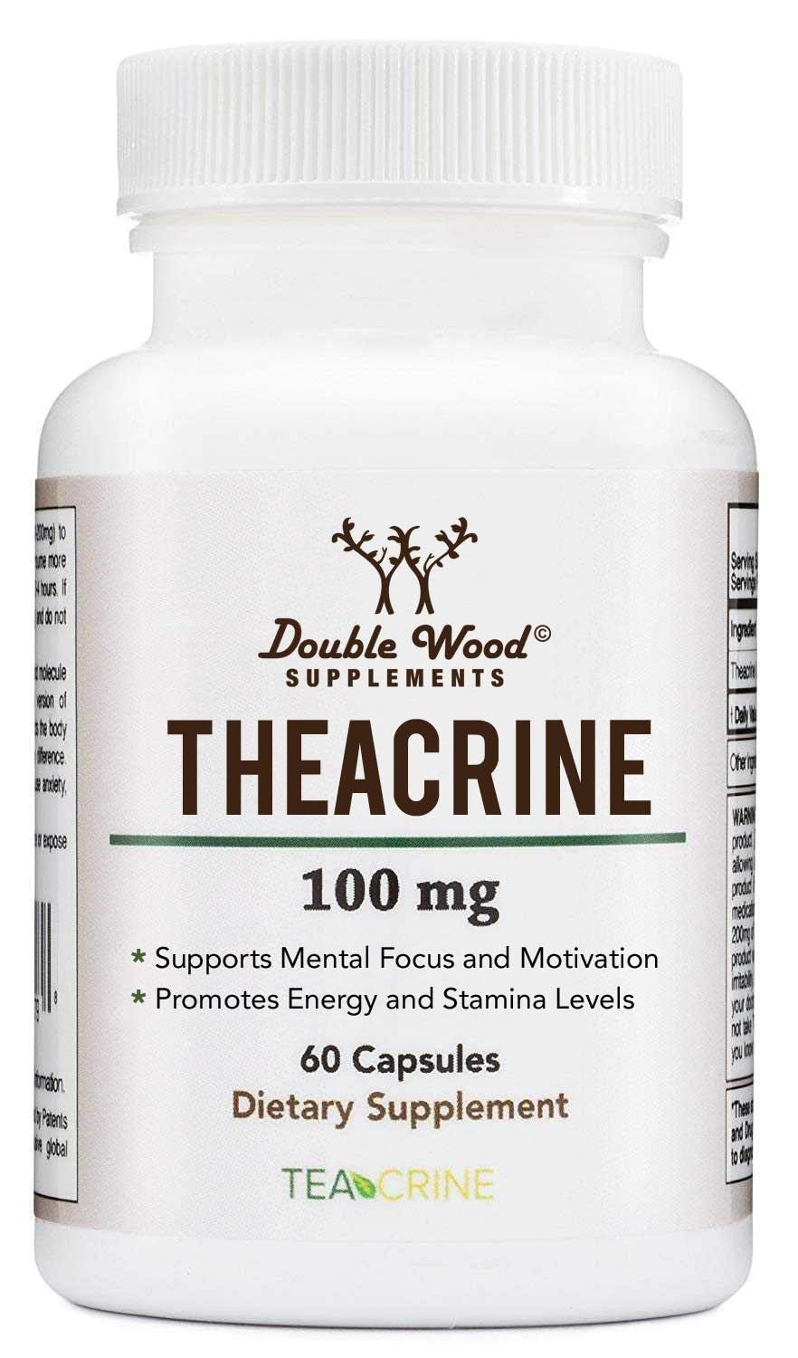 Double Wood Supplements frontal del envase mostrando 60 cápsulas y beneficios claros
