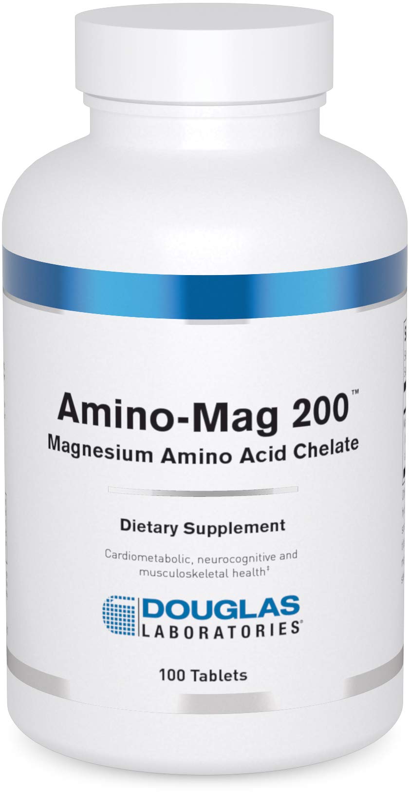Douglas Laboratories Amino-Mag 200 vista frontal con etiqueta clara y beneficios