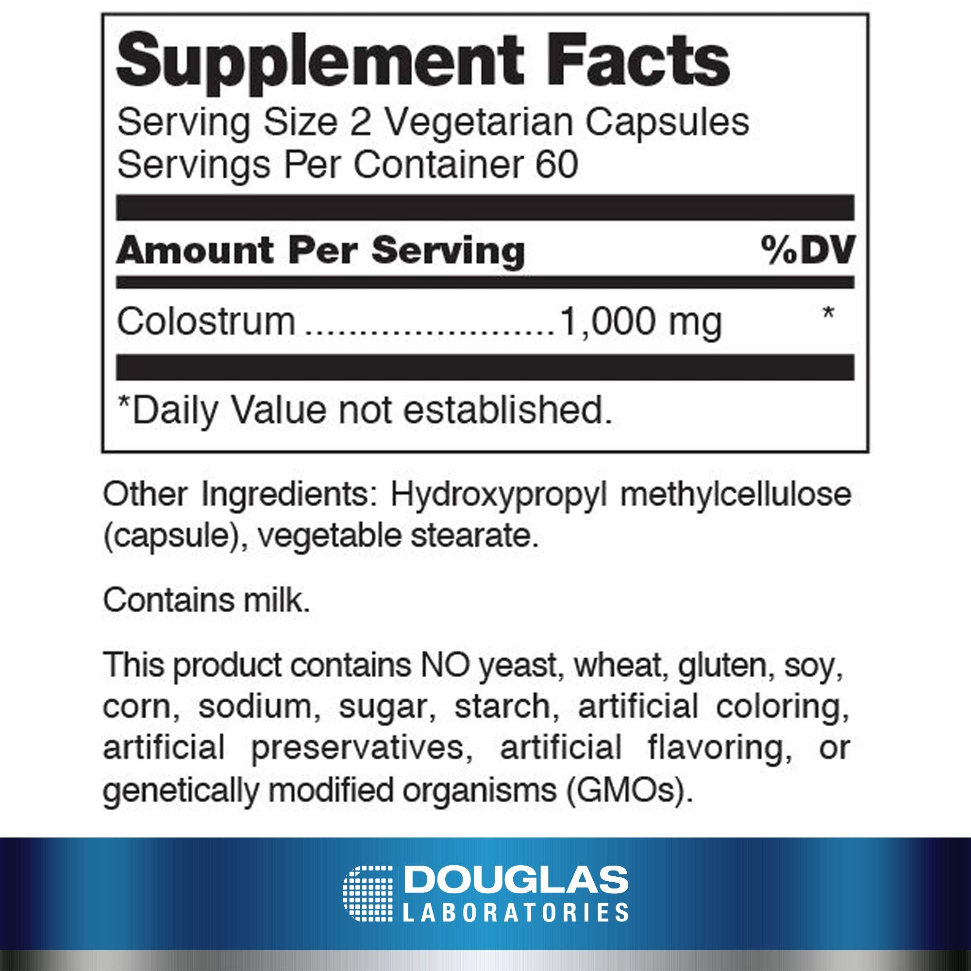 Douglas Laboratories etiqueta en primer plano con ingredientes y origen