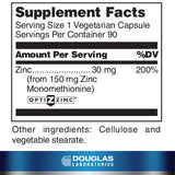 Douglas Laboratories cápsulas Opti Zinc 30 mg detalle de tamaño y textura