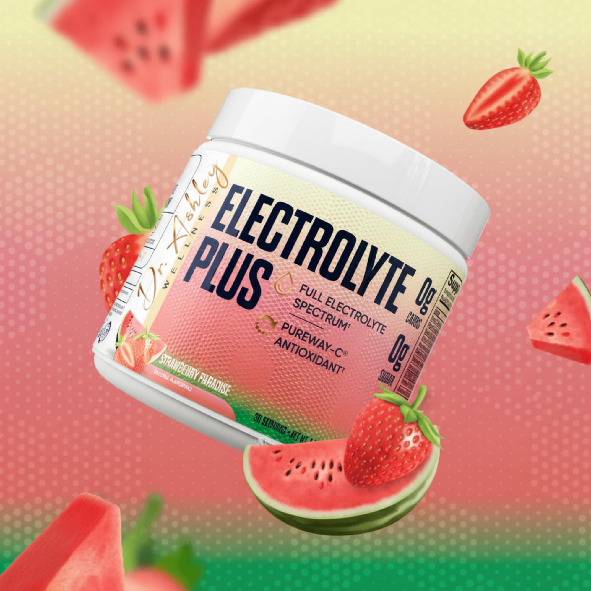 Dr. Ashley Wellness etiqueta nutricional con electrolitos y minerales traza listados claramente