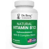 Dr. Berg envase frontal mostrando fórmula B12 natural y beneficio de soporte sostenido